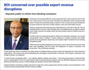 Read more about the article BOI concerned over possible export revenue disruptions 
