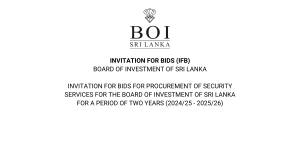 Read more about the article <strong>INVITATION FOR BIDS FOR PROCUREMENT OF SECURITY SERVICES FOR THE BOARD OF INVESTMENT OF SRI LANKA FOR A PERIOD OF TWO YEARS (2024/25 – 2025/26) </strong>
